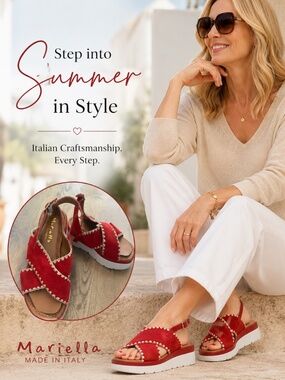 Mariella Made in Italy Red Suede Platform Sandals EU 38 | Whipstitch Slingback